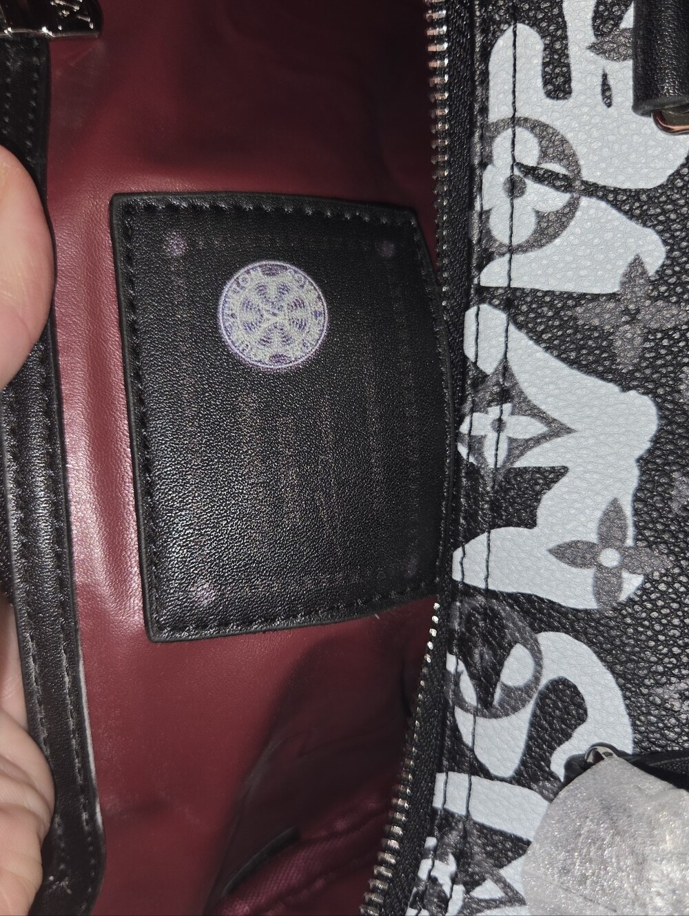 Black And White Monogram Satchel Handbag. - Picture 3 of 7